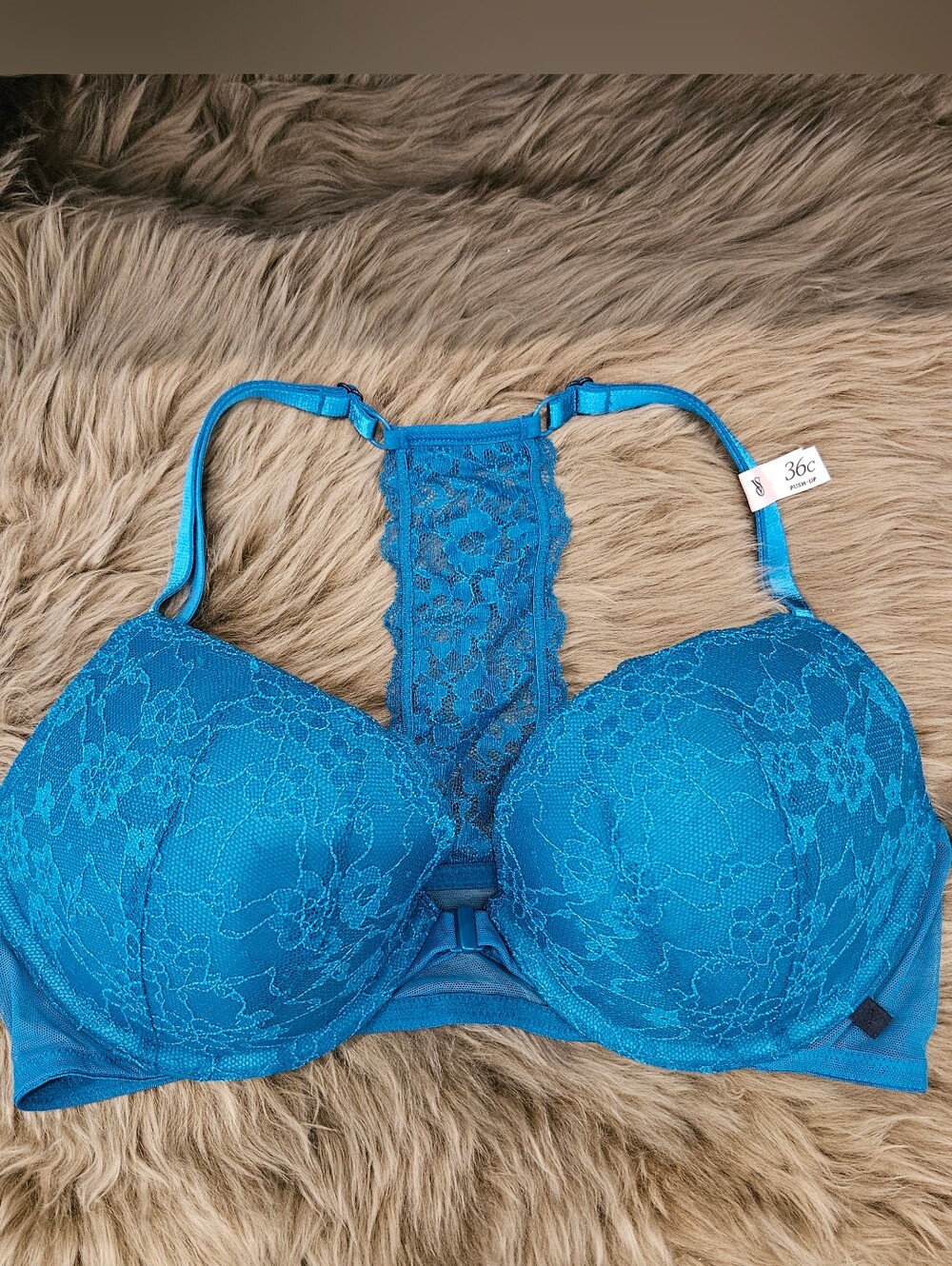 Victoria's Secret lace racerback bra 36C in Bright Blue